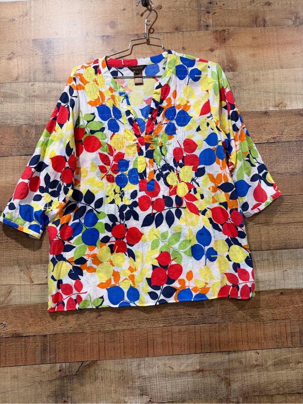 Multiples Multicolor V-Neck Leaf-Print Tunic Top Size 0X